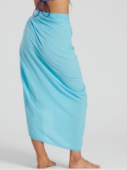 South Beach Blue Crinkle Viscose Fringed Sarong - Image 2 of 5
