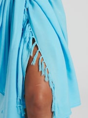 South Beach Blue Crinkle Viscose Fringed Sarong - Image 3 of 5