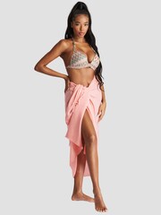 South Beach Peach Crinkle Viscose Fringed Sarong - Image 1 of 5