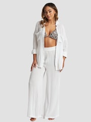 South Beach White Crinkle Vicose Wide Leg Trousers - Image 1 of 6