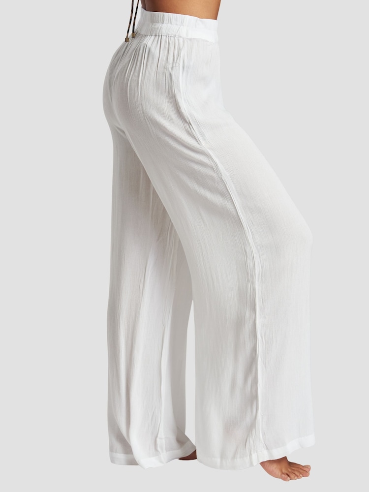 South Beach White Crinkle Vicose Wide Leg Trousers - Image 2 of 6