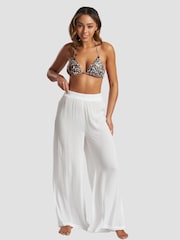 South Beach White Crinkle Vicose Wide Leg Trousers - Image 3 of 6