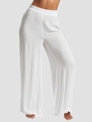 South Beach White Crinkle Vicose Wide Leg Trousers - Image 4 of 6