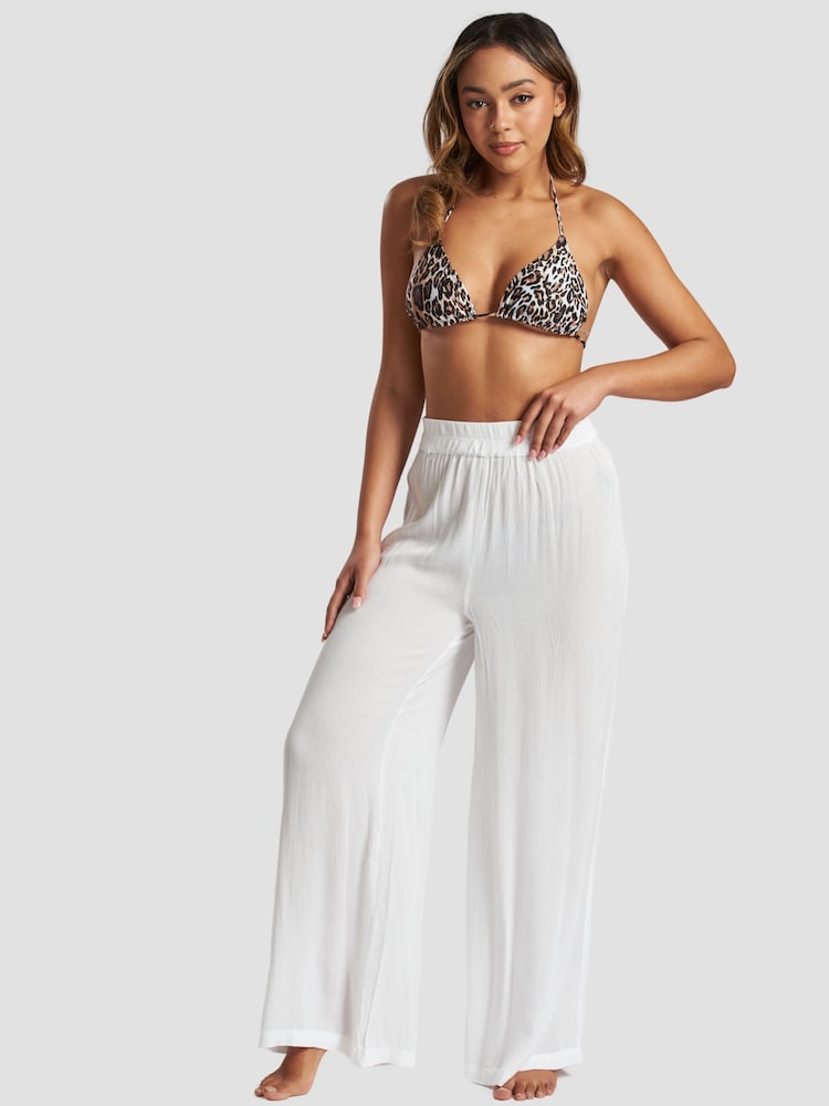 South Beach White Crinkle Vicose Wide Leg Trousers - Image 6 of 6