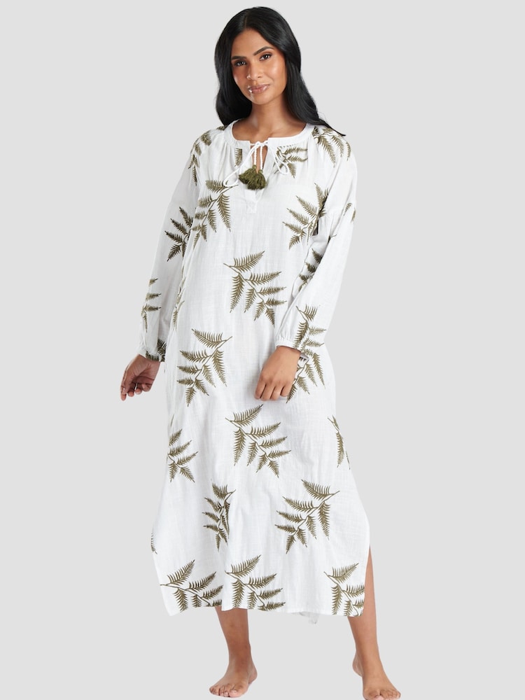South Beach Langärmeliges Strandkleid mit Bindung amn Hals und Blattstickerei​​​​​​​ - Bild 1 von 5