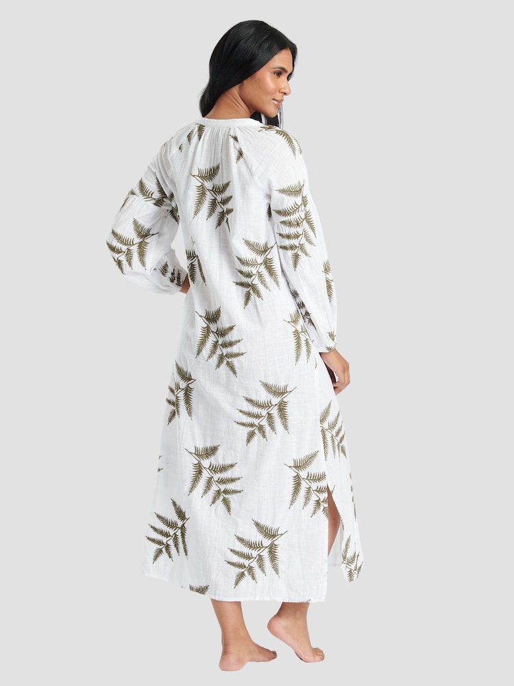 South Beach Langärmeliges Strandkleid mit Bindung amn Hals und Blattstickerei​​​​​​​ - Bild 2 von 5
