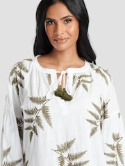 South Beach Langärmeliges Strandkleid mit Bindung amn Hals und Blattstickerei​​​​​​​ - Bild 3 von 5