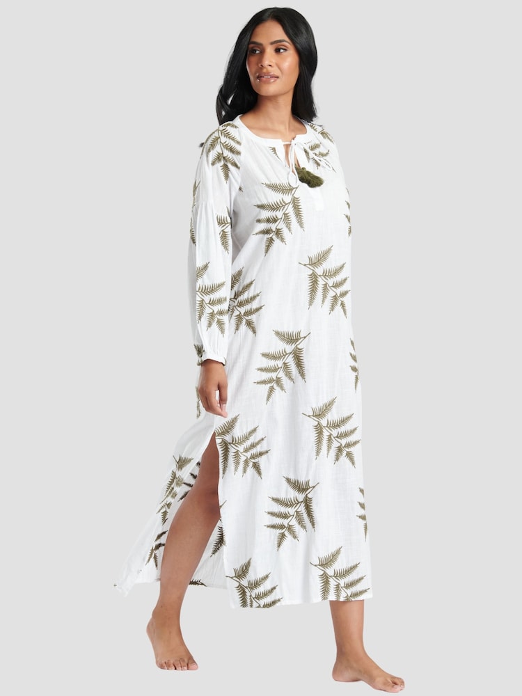South Beach Langärmeliges Strandkleid mit Bindung amn Hals und Blattstickerei​​​​​​​ - Bild 5 von 5