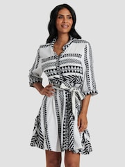South Beach Black Jacquard Tie Waist Short Sleeve Dress - Image 1 of 5