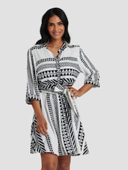 South Beach Black Jacquard Tie Waist Short Sleeve Dress - Image 3 of 5
