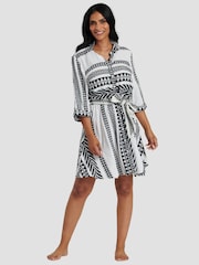 South Beach Black Jacquard Tie Waist Short Sleeve Dress - Image 4 of 5