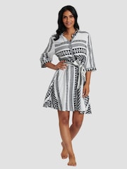 South Beach Black Jacquard Tie Waist Short Sleeve Dress - Image 5 of 5