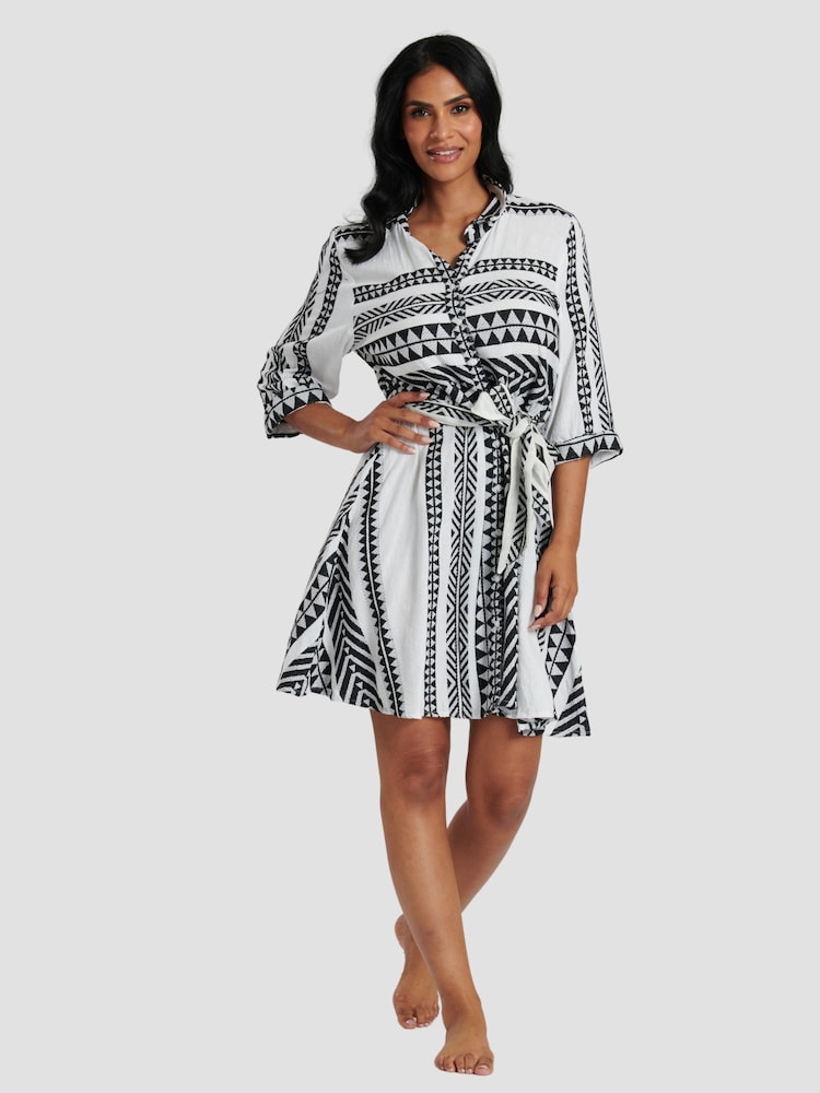 South Beach Black Jacquard Tie Waist Short Sleeve Dress - Image 5 of 5