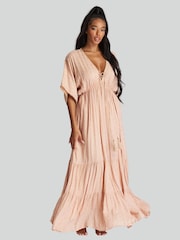 South Beach Brown Metallic Jacquard Spot Tiered Maxi Dress - Image 5 of 5
