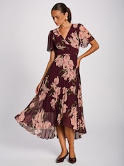 Jolie Moi Red Angel Sleeve Pleated Chiffon Maxi Dress - Image 1 of 6