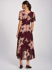 Jolie Moi Red Angel Sleeve Pleated Chiffon Maxi Dress - Image 2 of 6