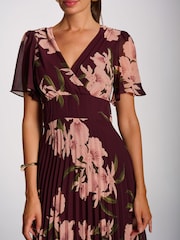 Jolie Moi Red Angel Sleeve Pleated Chiffon Maxi Dress - Image 3 of 6