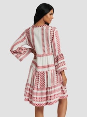 South Beach Pink 100% Cotton Jacquard Tiered Mini Dress - Image 2 of 6