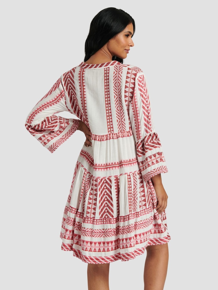 South Beach Pink 100% Cotton Jacquard Tiered Mini Dress - Image 2 of 6