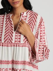 South Beach Pink 100% Cotton Jacquard Tiered Mini Dress - Image 3 of 6