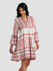 South Beach Pink 100% Cotton Jacquard Tiered Mini Dress - Image 4 of 6