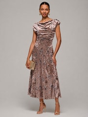 Jolie Moi Cream Cowl Neck Velvet Midaxi Dress - Image 1 of 6