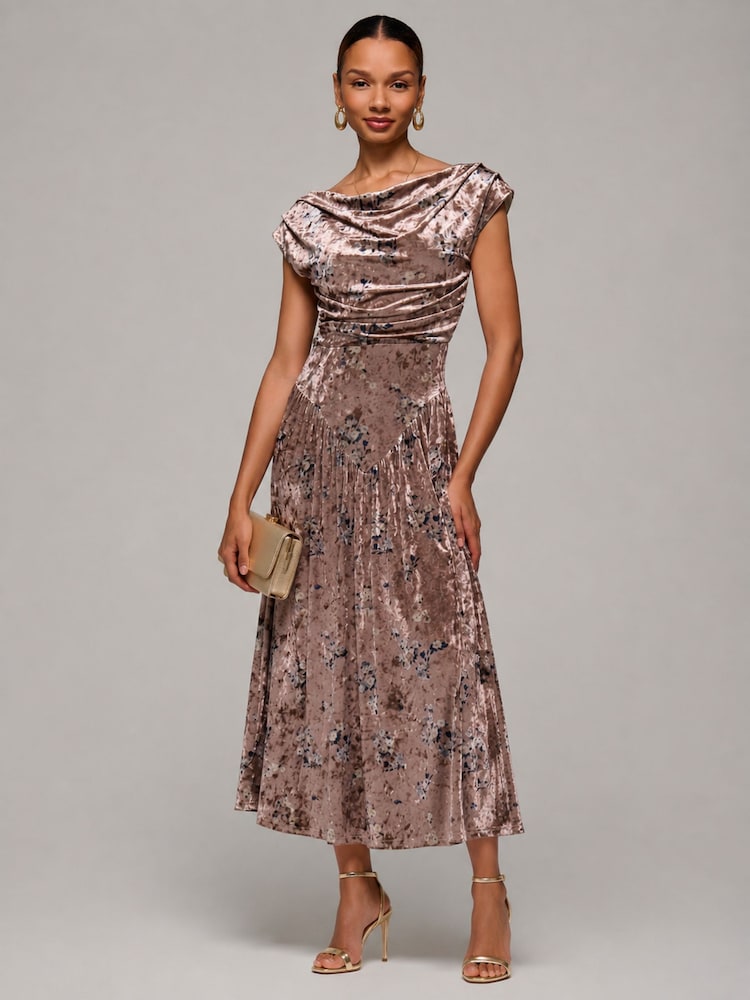 Jolie Moi Cream Cowl Neck Velvet Midaxi Dress - Image 1 of 6 Jolie Moi Cream Cowl Neck Velvet Midaxi Dress - Image 1 of 6