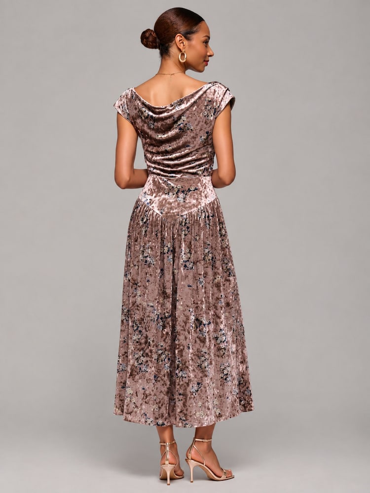Jolie Moi Cream Cowl Neck Velvet Midaxi Dress - Image 2 of 6 Jolie Moi Cream Cowl Neck Velvet Midaxi Dress - Image 2 of 6