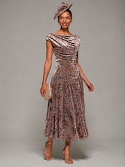 Jolie Moi Cream Cowl Neck Velvet Midaxi Dress - Image 6 of 6