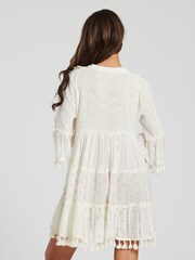 South Beach White 100% Cotton Trim Detail Tiered Mini Dress - Image 2 of 5