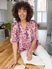 Cotton Traders Cream Printed Short Sleeve Blouse - Image 3 of 4