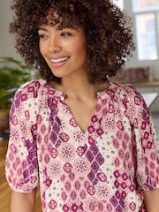 Cotton Traders Cream Printed Short Sleeve Blouse - Image 4 of 4