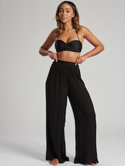 South Beach Black Crinkle Vicose Wide Leg Trousers - Image 3 of 6