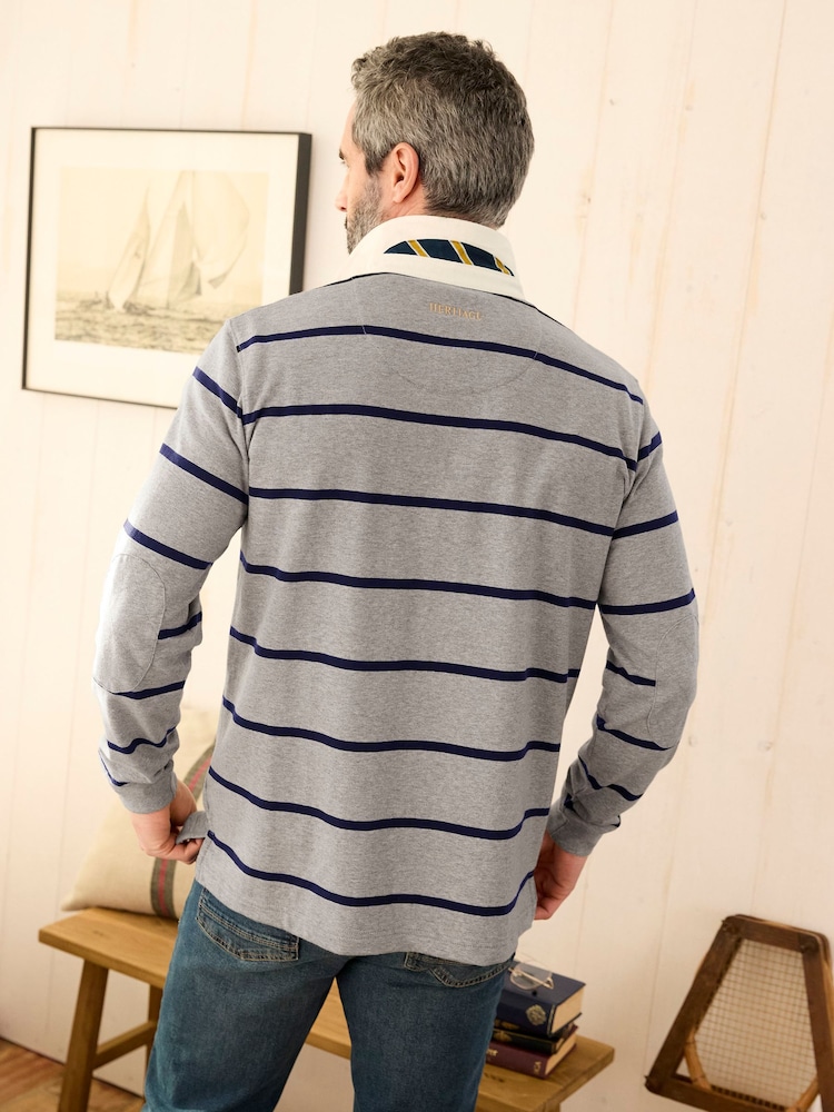 Cotton Traders Grey Heritage Stripe Rugby Shirt - Image 2 of 4 Cotton Traders Grey Heritage Stripe Rugby Shirt - Image 2 of 4
