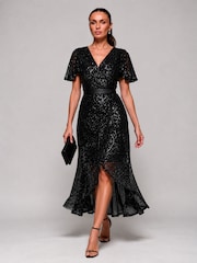 Vestido largo con volantes y lentejuelas de Jolie Moi - Imagen 5 de 6