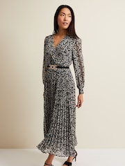 Phase Eight Black Spot Ayana Pleat Midaxi Dress - Image 1 of 7
