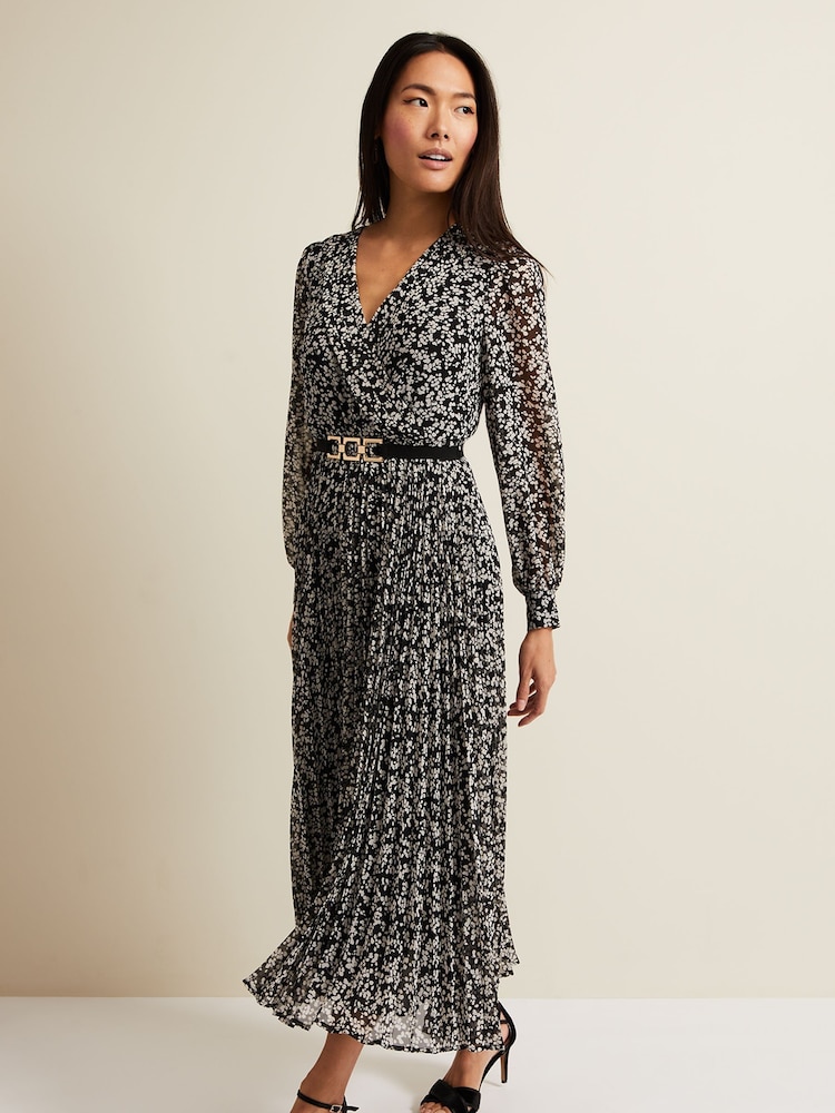 Phase Eight Black Spot Ayana Pleat Midaxi Dress - Image 1 of 7