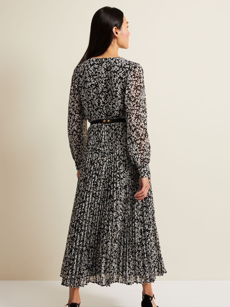 Phase Eight Black Spot Ayana Pleat Midaxi Dress - Image 2 of 7