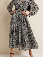 Phase Eight Black Spot Ayana Pleat Midaxi Dress - Image 6 of 7