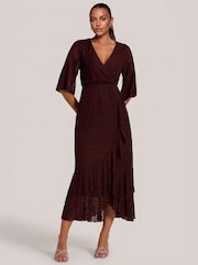 Jolie Moi Brown Ruffle Hem Knitted Maxi Dress - Image 1 of 6