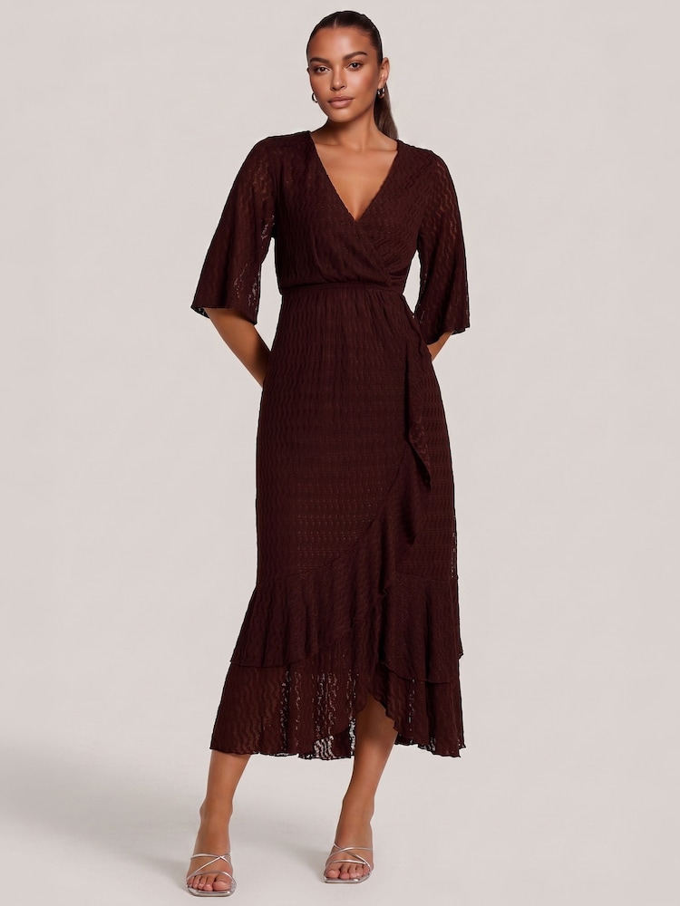 Jolie Moi Brown Ruffle Hem Knitted Maxi Dress - Image 1 of 6 Jolie Moi Brown Ruffle Hem Knitted Maxi Dress - Image 1 of 6