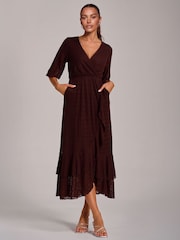 Jolie Moi Brown Ruffle Hem Knitted Maxi Dress - Image 5 of 6