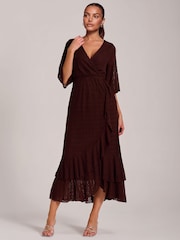 Jolie Moi Brown Ruffle Hem Knitted Maxi Dress - Image 6 of 6