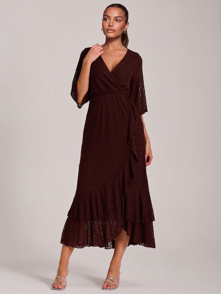Jolie Moi Brown Ruffle Hem Knitted Maxi Dress - Image 6 of 6 Jolie Moi Brown Ruffle Hem Knitted Maxi Dress - Image 6 of 6