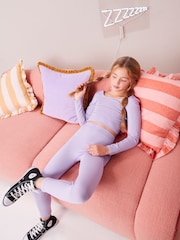 Lilac Purple Ribbed Stretch Top & Leggings Set (7-16yrs) - Image 2 of 8