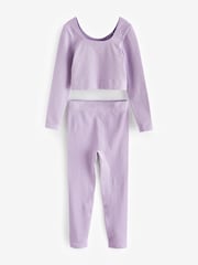 Lilac Purple Ribbed Stretch Top & Leggings Set (7-16yrs) - Image 5 of 8