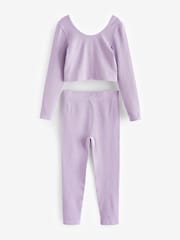 Lilac Purple Ribbed Stretch Top & Leggings Set (7-16yrs) - Image 6 of 8
