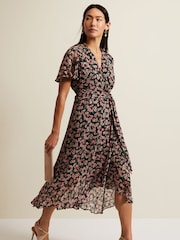 Phase Eight Black Fil Coupé Print Juliette Dress - Image 4 of 8