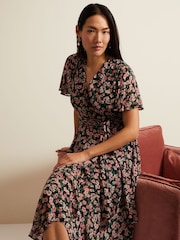 Phase Eight Black Fil Coupé Print Juliette Dress - Image 6 of 8