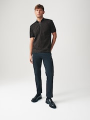 Black Chain Flocked Quarter Zip 100% Cotton Polo Shirt - Image 2 of 7